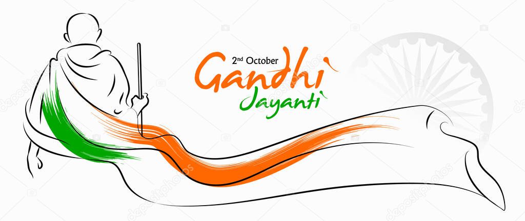 Vector illustration of Hand Drawn art of Banner Design for Happy Gandhi Jayanti. 2nd October, National Holiday in India.