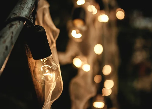 Лампочки Розжарювання Крупним Планом Гірлянда Весіллі — стокове фото
