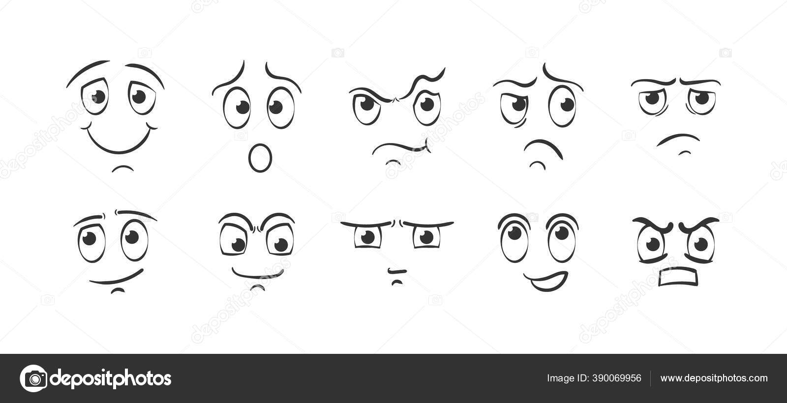 Olhos expressivos e boca sorrindo chorando e expressão facial surpresa do  personagem estilo de desenho animado