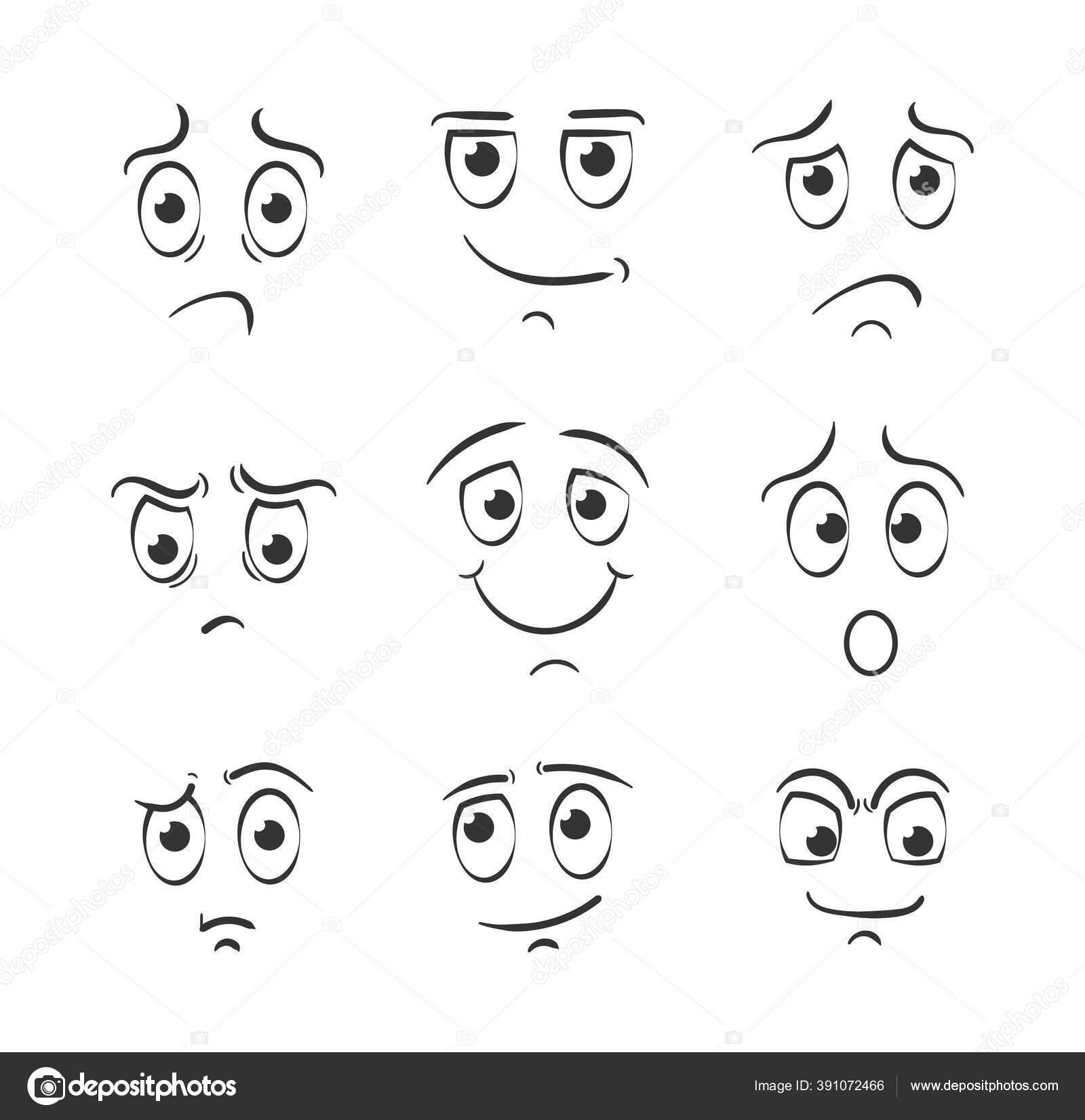 Emoções de desenhos animados rostos bonitos olhos e bocas emoticon