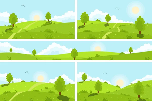 Campos verdes de verano . — Vector de stock