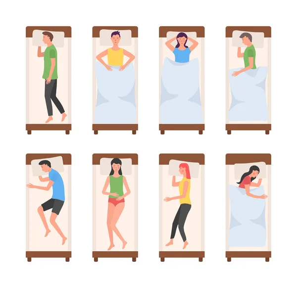 Personas durmiendo cama. — Vector de stock