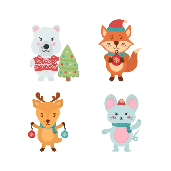 Cute christmas animals. — Stock Vector