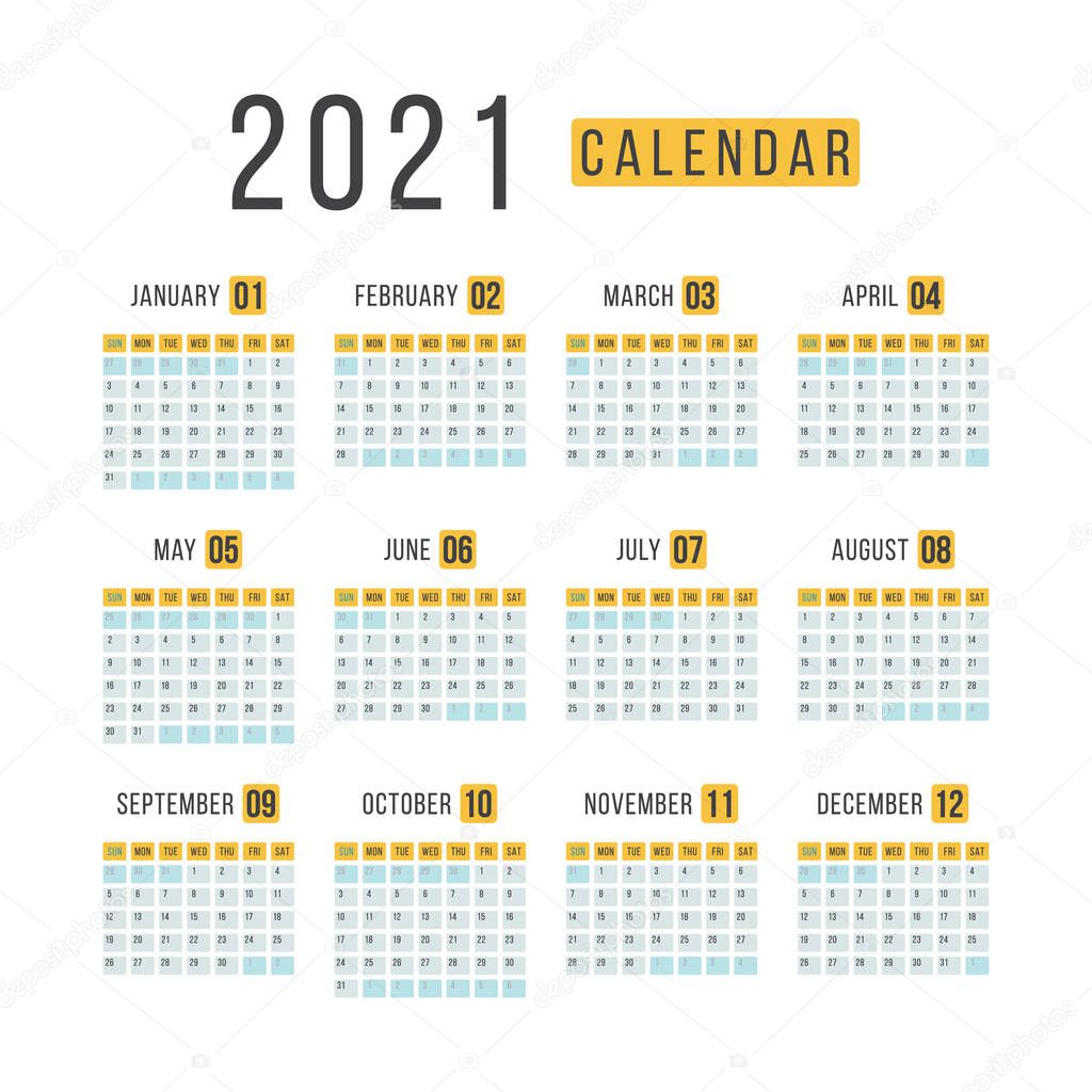 Calendar 2021 layout.