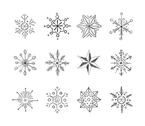 Establecer los copos de nieve en el estilo de dibujo para el diseño de  invierno navidad y tema de invierno icono de copo de nieve pintado