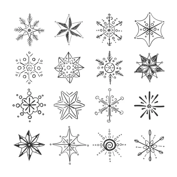 Flocons de neige Noël doodle. — Image vectorielle