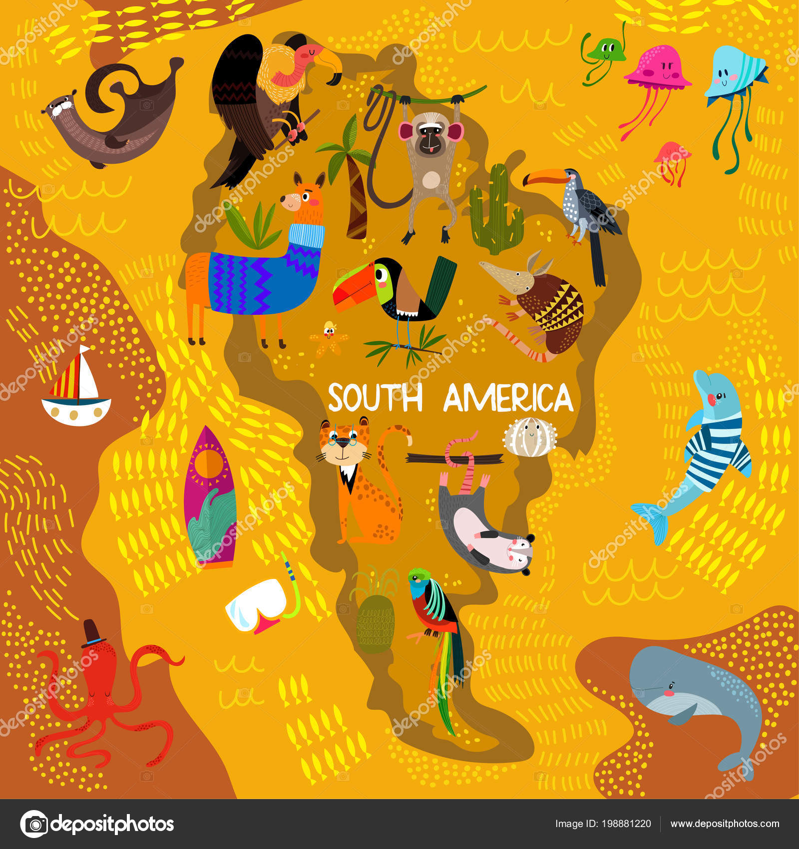 Cartoon World Map Traditional Animals Illustrated Map South America Vector Stock Vector Image by ©ovocheva #198881220 Cartoon World Map Traditional Animals Illustrated Map South America Vector Stock Vector Image by ©ovocheva #198881220