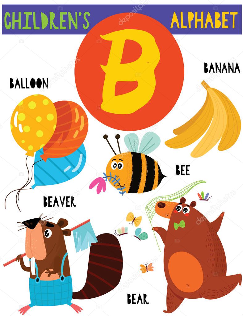 Super big set. Cute vector Zoo alphabet with animals in cartoon 