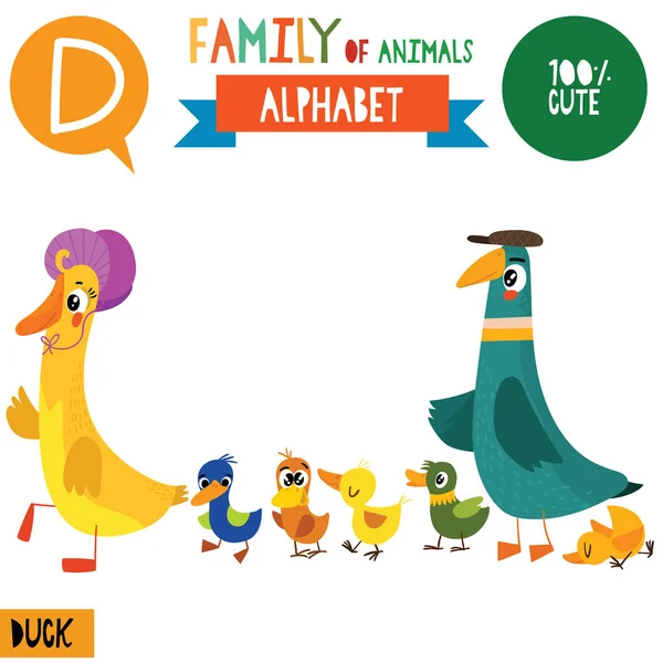 Cartoon Style Alphabet Banner Family Ducks Letter Vector Illustration — Stock Vector