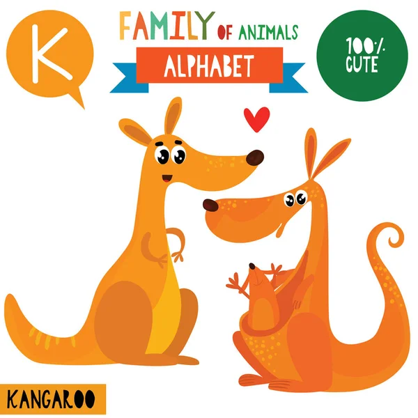 Cartoon Stijl Alfabet Banner Met Familie Van Kangoeroe Dieren Brief — Stockvector