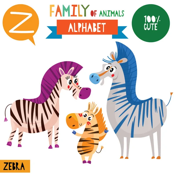 Banner Alfabeto Estilo Cartoon Com Família Animais Zebra Letra Ilustração Vetores De Stock Royalty-Free