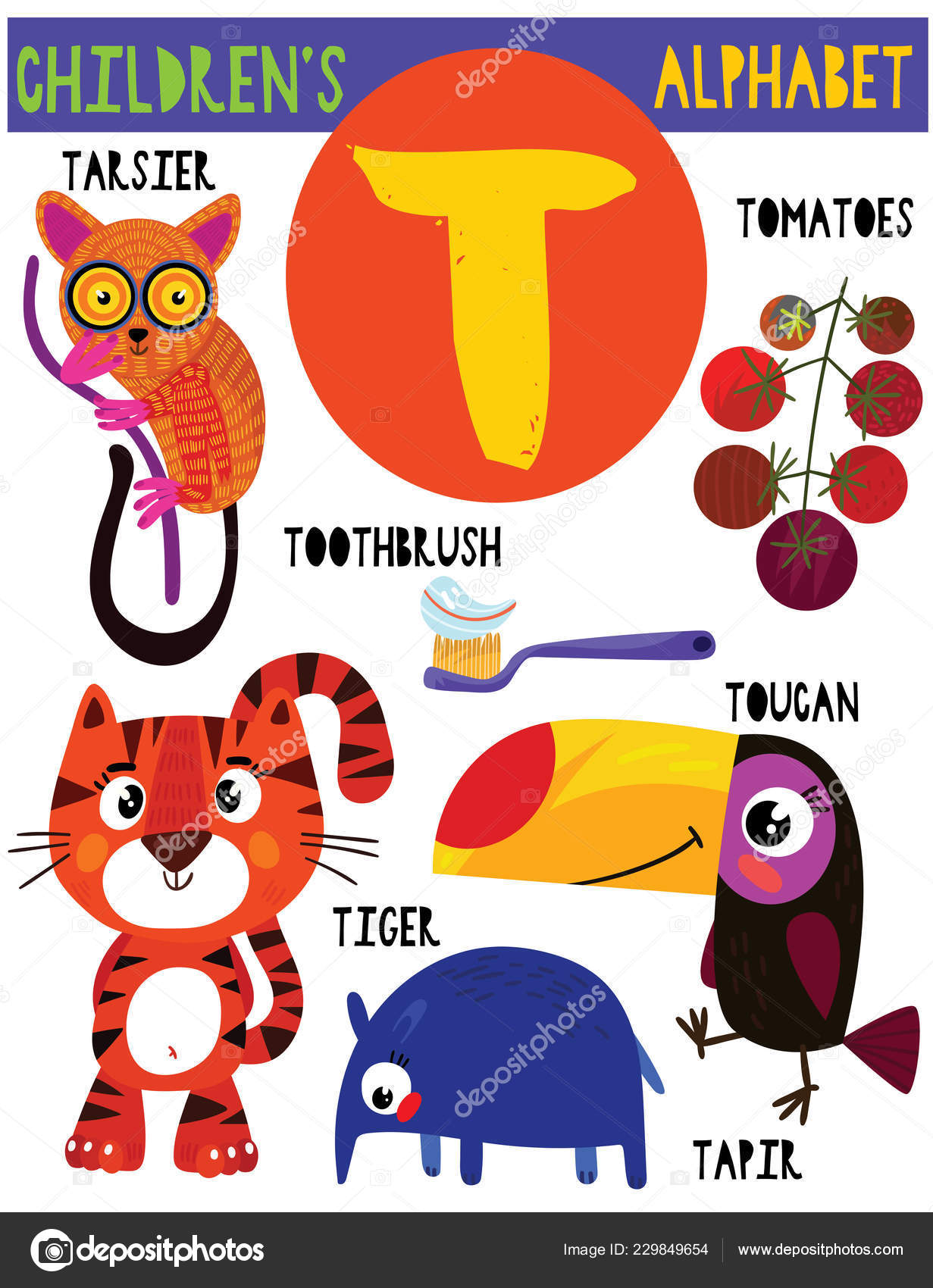 Letter Cute Children Alphabet Adorable Animals Other Things Poster Kids Stock Vector Royalty Free Vector Image By C Ovocheva 229849654