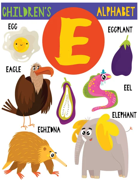 Sevimli Hayvanlar Diğer Şeyler Ile Cute Çocuk Alfabesi Harfi Poster — Stok Vektör