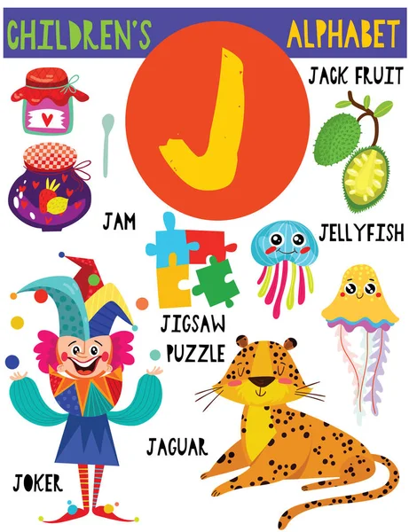 Buchstabe Cute Kinderalphabet Mit Entzückenden Tieren Und Anderen Dingern Poster — Stockvektor