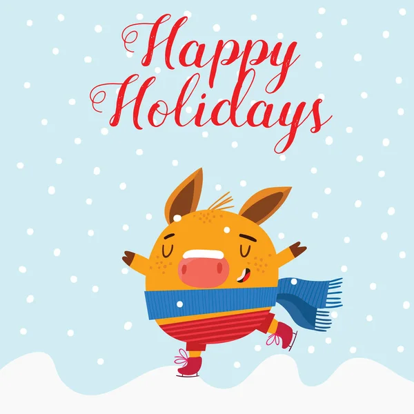 2019 黄色いブタのシンボル ベクトル クリスマス カード 新年のグリーティング カード ベクトル イラスト Eps — ストックベクタ