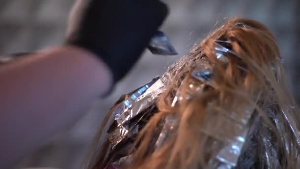 Redhead young woman dye their hair at home. Portrait — Stock Video