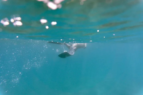 Jonge Vrouw Die Snorkelt Zee Onderwaterfotografie Van Een Meisje Met — Stockfoto