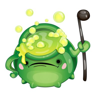 Cadılar Bayramı. Sihirli kazan kaynıyor. Baloncuklar. İzole edilmiş.