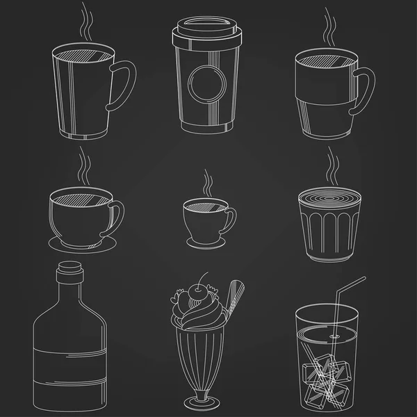 Kaffeetasse Der Hand Zeichnung Stil Weißen Streifen Linie Auf Schwarzem — Stockvektor