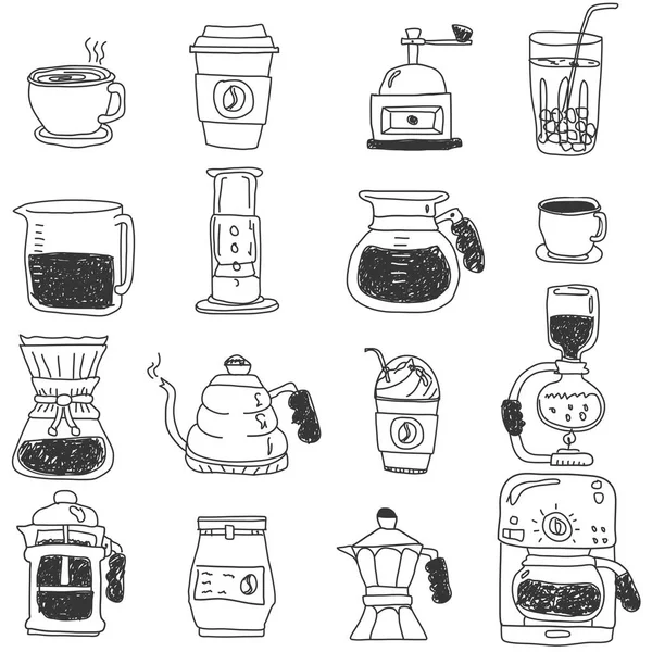 Icone Caffè Con Disegno Righe Stile Sfondo Bianco Stile Illustrazione — Vettoriale Stock