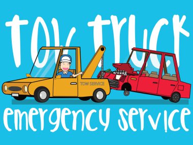 Acil durum hizmetleri Aradığınız yol kenarı yardım ve çekici kamyon. düz vektör çizim