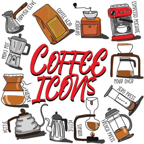 Iconos Café Forma Tarjeta Estilo Plano Vectorial — Vector de stock