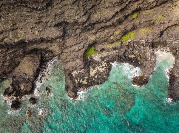 Widok Anteny Drone Skalisty Krajobraz Wybrzeża Makapuu Punkt Oahu Hawaje Obrazek Stockowy