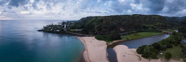 Aerial Landscape Panorama Waimea Bay Beach Park Oahu Hawaii North — Stock Photo, Image