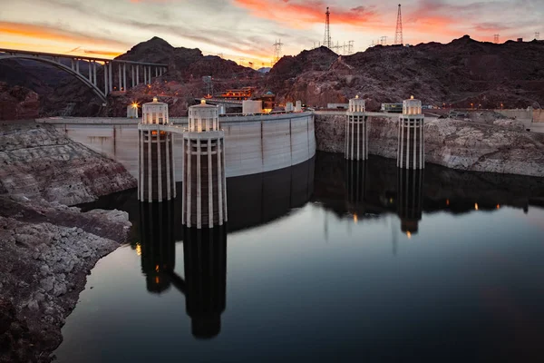 Hoover Dam Nocy Lake Mead Granicy Nevada Arizona Usa Jest Zdjęcie Stockowe