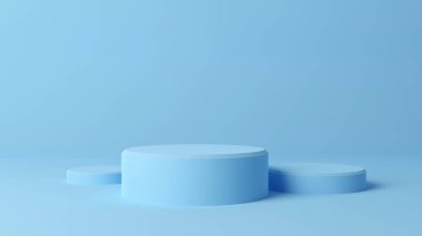 Mavi vitrin podyum kompozisyonu, ürünleri gösterecek sahne, 3 boyutlu illüstrasyon