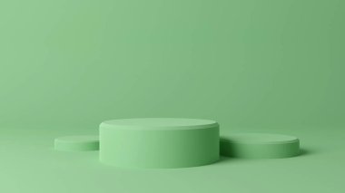 Green Showcase Podyum kompozisyonu, ürünleri göstermek için sahne, 3B illüstrasyon