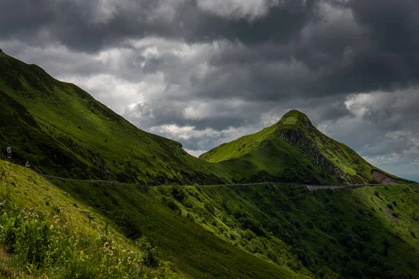 Horská Cesta Nebo Průsmyk Pas Peyrol Auvergne Kantal Francie Krajina — Stock fotografie