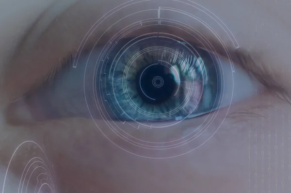 Eye with hi technology hud and data stream  ,concept of spyware or malware.
