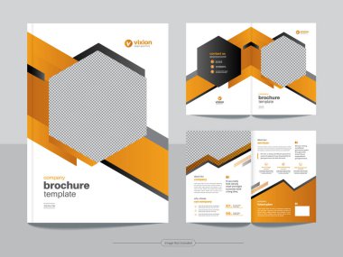 Clean corporate business bifold brochure magazine print-ready design template with minimal, creative and abstract shapes in A4 format clipart