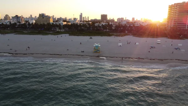 Miami Beach Újra Megnyílt Emberek Voltak Parton Naplementekor — Stock Fotó