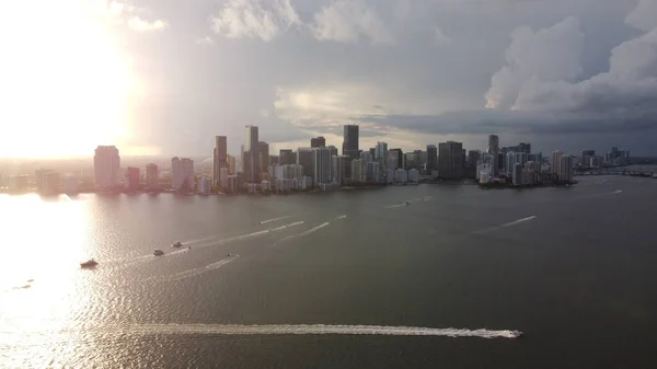 Staden Miami Med Solnedgången Sedd Från Ovan Drönare — Stockfoto