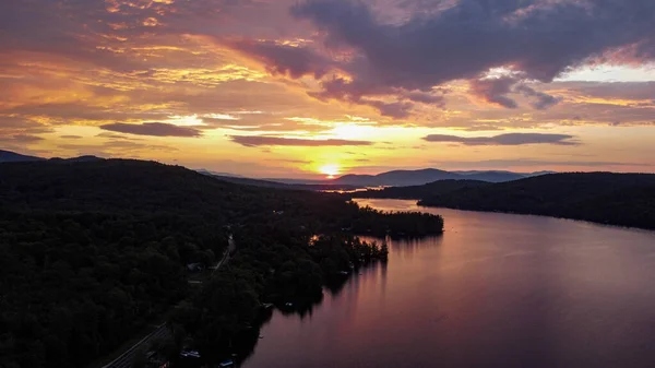 Squam Lake Dans New Hampshire Depuis Drone Lever Soleil — Photo