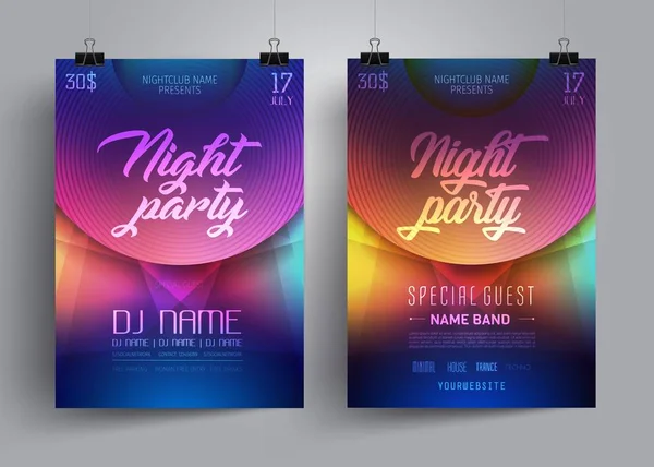 Party flygblad eller affisch-Layoutmallen för Disco Dance Club eller Dj på bakgrunden av neonljus i techno stil. — Stock vektor
