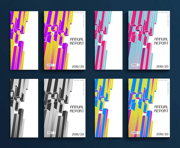 Faaliyet raporu, kapak kitap, broşür, el ilanı için şablon düzeni tasarım. Vektör çizim. Sunu düz arka plan fütüristik renkli modern kavram