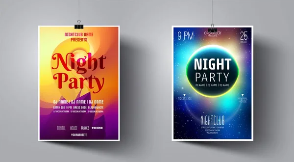 Party Flyer Template with Purple and Orange color. Colorful Abstract Vector Illustration. Party Flyer Template on the Background of the Moon and Galaxy Space.  Night Club Dj Poster. — Stock Vector