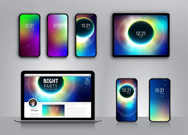 Akıllı telefon veya tablet için duvar kağıdı ayarlayın. Vektör soyut afiş. Modern vektör illüstrasyon. Şablon tasarımı. Modaya uygun duvar kağıdı. Cep telefonu akıllı telefon cihaz gadget. Ay ile uzay arka planı.