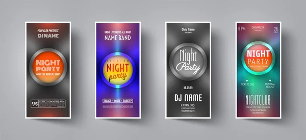 Set flyer for dance night party. Vector template leaflet for dance party club. Minimal colorful backdrop. Club event poster. Invitation poster. Trance fest flyer.  Vector illustration set.