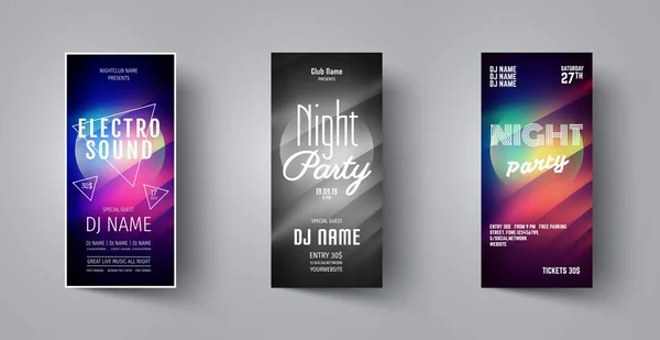Broşür veya Poster soyut arka plan ile müzik gece kulübü partisi için. Olay için Vektör afiş şablonu tasarım, disko parti, konser, dans kulübü, kutlama, dj kartı. Festival için yaratıcı broşür, göstermek.