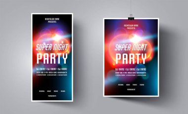 Parti el ilanı, poster şablonu. Müzik gece kulübü, disko kulübü, dans etkinliği, davet, dj kartı, tatil, kutlama, eğlence, gösteri, konser için soyut arka plan tasarım afiş. Modern vektör illüstrasyonu.