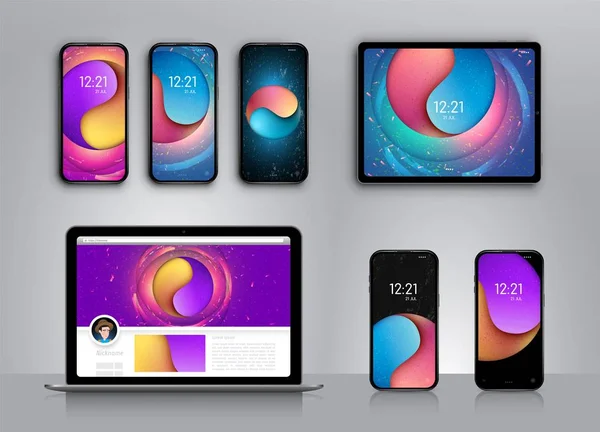 Akıllı telefon, tablet, afiş için vektör tasarım Duvar Kağıtları. Kesilmiş kağıt tarzında modern soyut arka plan. Zin Yang'ı işaret edin. Sarı, mor, mavi, parlak elemanları ile renkli illüstrasyon.