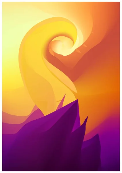 Modern abstract vector background template or Wallpaper in yellow and purple tones. Shape of mountains, spirals. Abstract geometric background for brochure, card, flyer. Vector illustration — Stock Vector