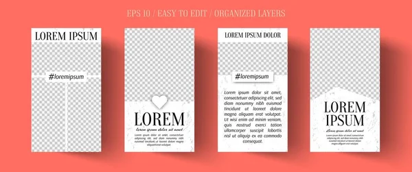 Hikayeler sosyal ağlar için şablon sonrası. Hikaye fotoğraf kare paketi. Beyaz zeminde Vektör Çizimi. Değiştirilebilir vektör arka planı. İndirim kuponu. El ilanı veya poster düzeni şablonu.