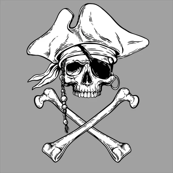 Jolly Roger Piraten schedel hoofd en gekruiste botten symbool. — Stockvector