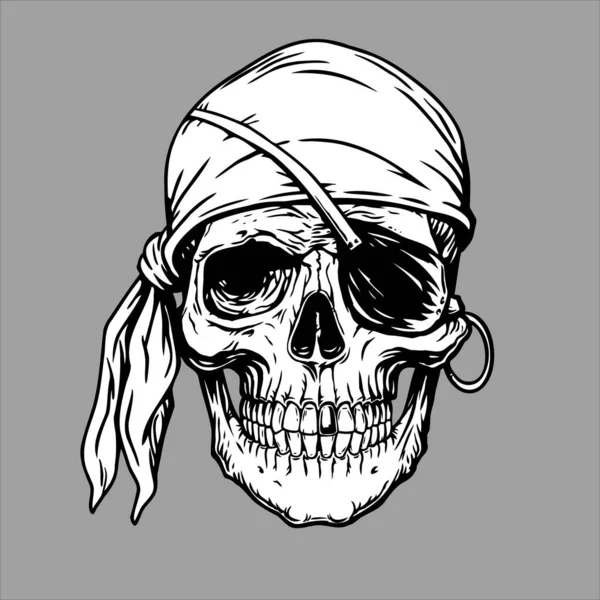 Pirate skull head in bandana. — Stock Vector