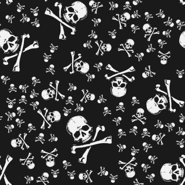 Skull Head Jolly Roger Pirate crossbones seamless repeat pattern on black clipart